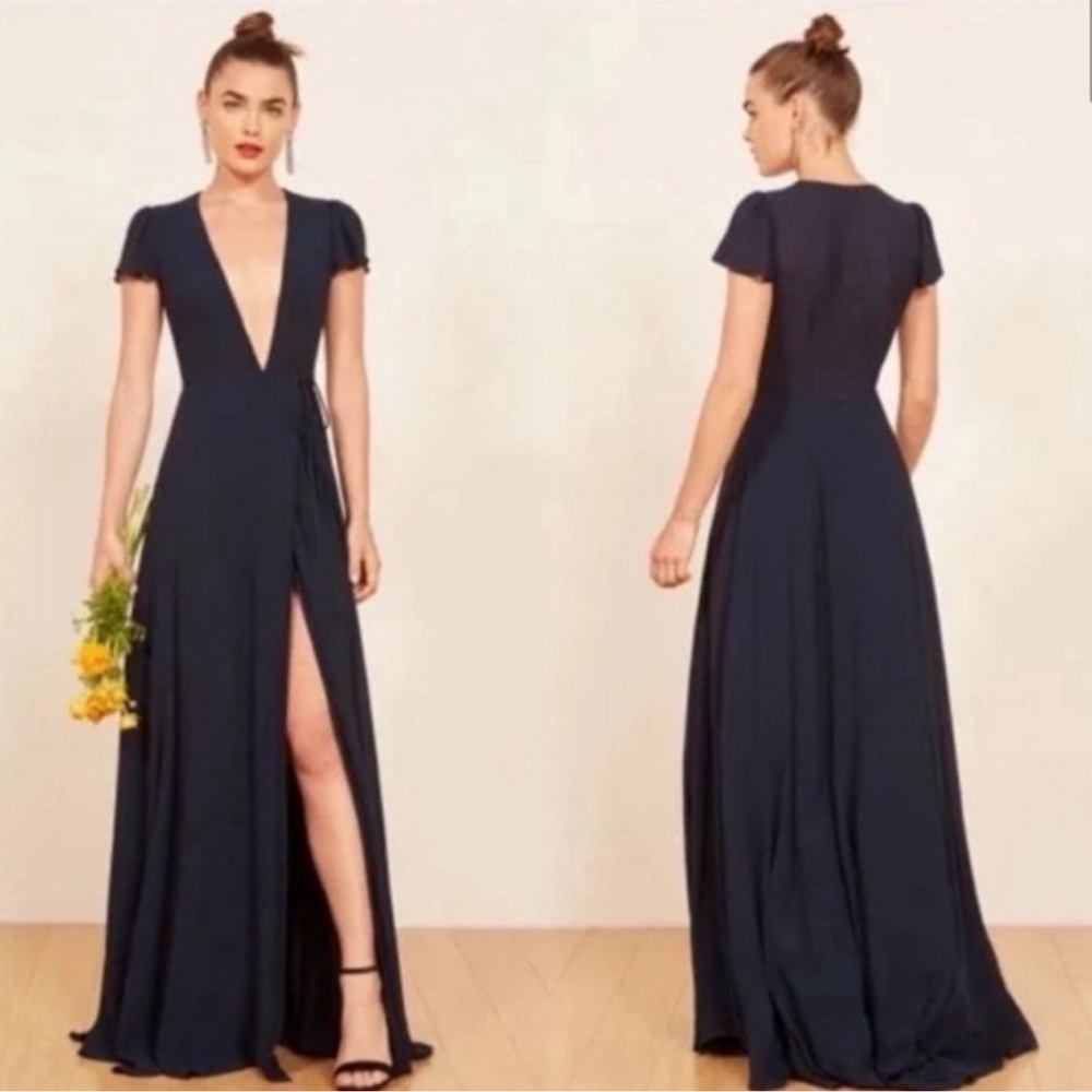 Reformation Rosey Wrap Dress - XS - navy blue